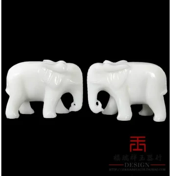 Hot Selling Afghan White Jade Ornament Pair Water-Absorbing Elephants Jade Ruyi White Elephant Ornaments