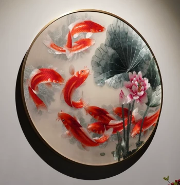 Handmade Su Embroidery 'Abundance Year After Year' New Chinese Style Decorative Painting Entryway Study Living Room Round Framed Finished Embroidery Hanging Art