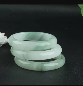 Tianshan Emerald Bracelet Multi-Green Flat Bar Chinese Style Round Natural Floating Flower Jade Bangle Tianshan Emerald Snow Green Top Grade