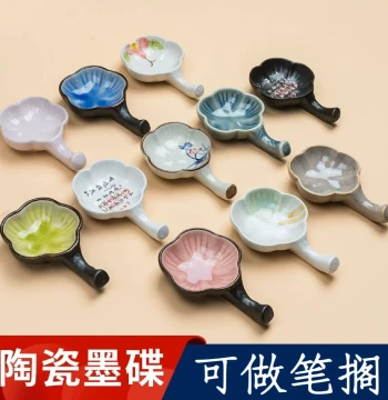 Ceramic Ink Dish Multi-function Brush Rest Small Water Dish for Holding Ink Ink Pool Ink Tray Calligraphy Practice Creative Ink Dish