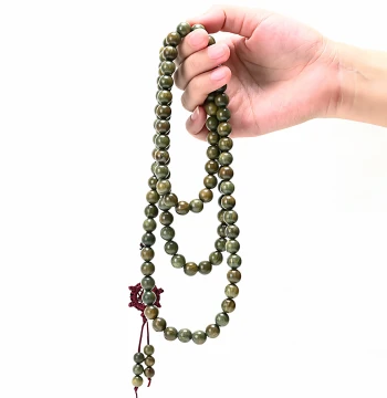 Natural Authentic Argentine Green Sandalwood Buddhist Prayer Beads Bracelet, Rotating Agarwood 108 Beads Straight Grain Couple Jewelry