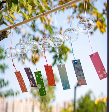 Japanese Style Cherry Blossom Wind Chime Glass Handmade Japanese-Style Gift Hanging Ornament Cute Fresh Small Decor for Bedroom
