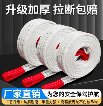 White Lifting Sling Industrial Flat Webbing Sling 2/3/5/8 Ton 6/10 Meter Crane Tow Rope with Double Hooks