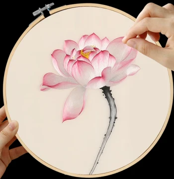 (Richly Detailed) Suzhou Embroidery DIY Kit – 3-Panel Lotus Design Embroidery Material Set with Tutorial for Beginners