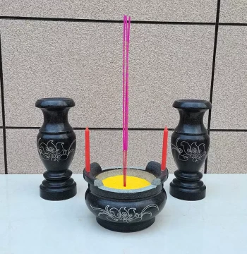 Free Shipping Cemetery Stone Incense Burner Set for Worship, Includes Vase and Candle Holders, Stone Incense Burner with Candle Holes