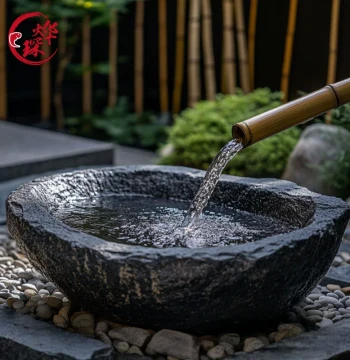 Natural Stone Carved Black Mountain Stone Water Basin Courtyard Flowing Water Landscape Japanese-Style Fountain Scenery Stone Pot Outdoor Garden Water Pool