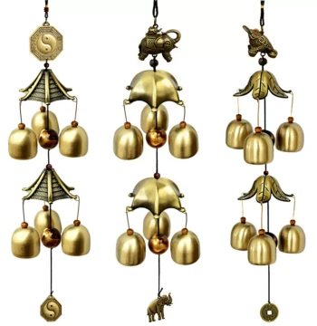 Yunnan Lijiang Copper Wind Chime Ornament, Door Decoration, Creative Metal Bell for Shops, 2-Tier 6-Bell Auspicious Hanging Decor