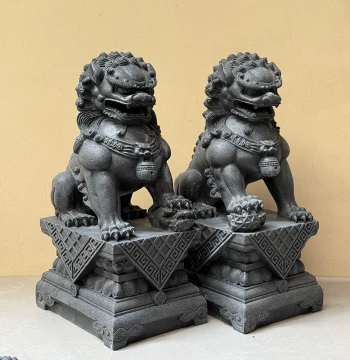 Pair of Stone Lions Stone Carved Marble Lions Small Size Household Guardian Stone Carved Decoration Entrance Landscaping Ornament