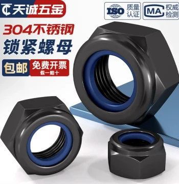 Black 304 Stainless Steel Locking Nut, Nylon Insert Hex Anti-Loose Nut M3 M4 M5 M6 M8 M10