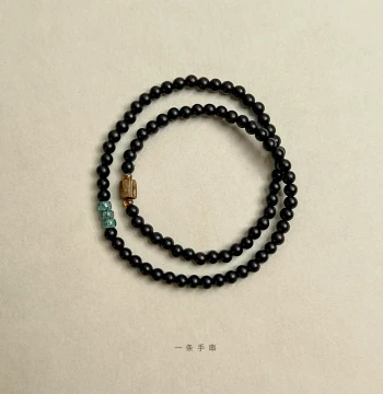 Original Niche Ebony Wood Bracelet, Qinan Agarwood Minimalist Wooden Prayer Beads, 4mm Small Beads, Two-Loop Thin Style for Women