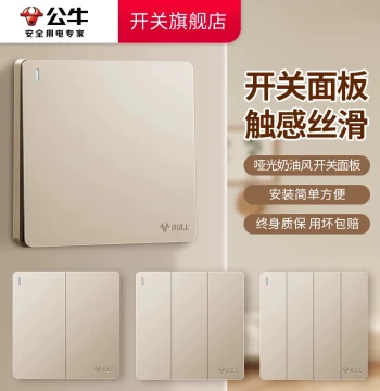 BULL Switch Socket Panels: Single, Double, Triple, and Quadruple Gang Options for Home Use, Including Single-Control Bedside and Dual-Control Lighting