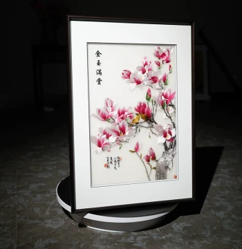 Su Embroidery Finished Hanging Painting Jin Yu Man Tang Magnolia Flowers and Birds New Chinese Style Pure Handmade Suzhou Embroidery Art Decorative Painting