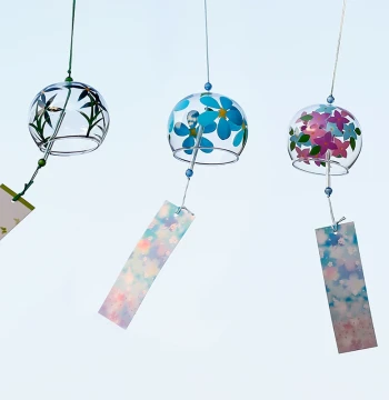 Japanese Style Cherry Blossom Wind Chimes, Handmade Glass Japanese Style Gift Hanging Ornament, Cute Fresh Bedroom Decor