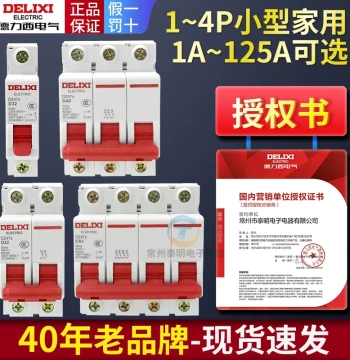 Delixi 1P Air Switch 2P Household 32A 63A Three-Phase 3P Circuit Breaker DZ47S 4P Air Switch 100A Electric Gate