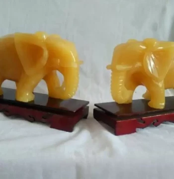 Selected Manufacturer: Pair of Beige Jade Elephant Ornaments - Auspicious Decor