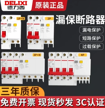 Delixi Air Switch DZ47SLE Leakage Protector 63A Circuit Breaker Household 32A Leak Protection 220V Three-Phase 2P