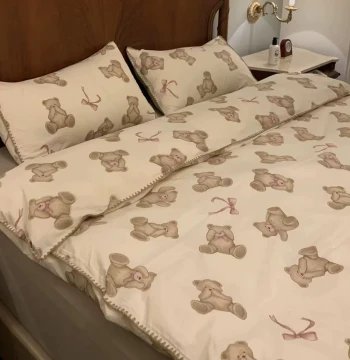 Baby Cotton Gauze Spring/Summer 4-Piece Set - Shell Embroidery Fresh Style Double-Layer Washed Cotton Duvet Cover Set for Group Buying