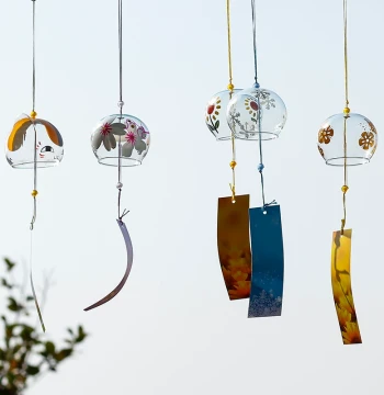 Wishing Wind Chime Bedroom Hanging Ornament Summer Japanese Style Wind Chime Sakura Glass Transparent Hanging Outdoor Courtyard Wind Chime