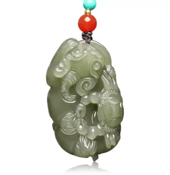 Natural Hetian Jade Pixiu Pendant Women's Green-White Jade Crab Pixiu Wealth from All Directions Jade Hanging Ornament