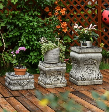 Outdoor Courtyard Stone Pillar Pedestal, Artificial Stone Flower Stand for Bonsai and Planters, Garden Stone Stool Base