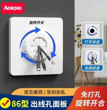 Type 86 Wall Plate Cover for Hiding Socket Wire Holes, TV Blank Decorative Cover, Cable Pass-Through Panel with Hole