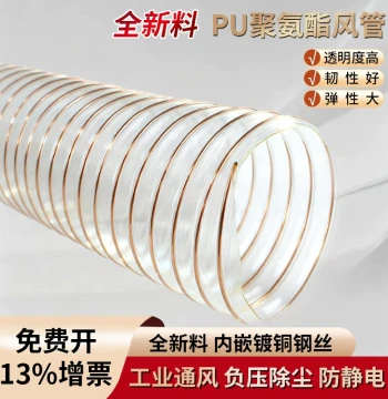 PU Polyurethane Vacuum Hose with Copper-plated Steel Wire: Flexible Transparent Air Duct for Engraving and Cutting Machines in Wood Industry