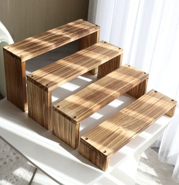 Desktop Small Shelf Display Stand Doll Figure Storage Rack Succulent Green Plant Jewelry Teacup Tea Set Wooden Retro Color
