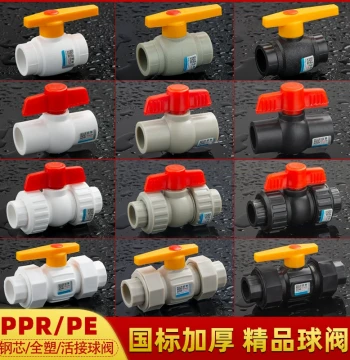 PPR Water Pipe Fittings Valve with Steel Core Ball Valve, Heat Fusion Double Union Valve Accessories, All-Plastic Cold Water Switch Sizes 40 50