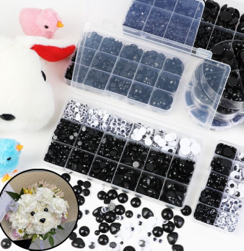 Kids Handmade DIY 3D Plastic Flat Bottom Black Eyes Plush Doll Toy Nose Eyeball Accessories
