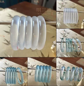 Emerald Green High-Ice White Jade Bangle Quartzite Jade Ice Species White Moonlight Bangle Water Foam Ice-Transparent Jade Bangle