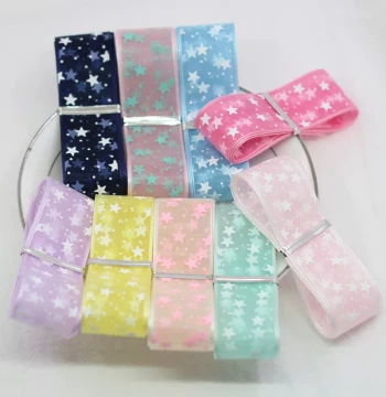 25mm Five-Pointed Star Korean Organza Transparent Chiffon Ribbon for DIY Hair Accessories and Handmade Craft Supplies