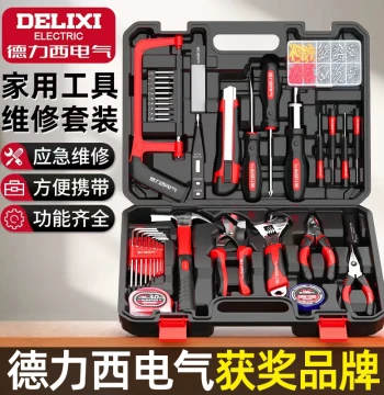 DELIXI ELECTRIC Tool Set, Home Lithium Drill with Toolbox, Family Electrician Multi-Function Hardware Repair Complete Kit