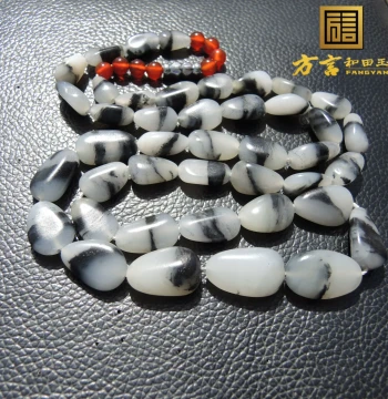 Fangyan Brand Hot Deal: Hetian Jade Pendant Cord Bracelet, Premium Blue-and-White Seed Material, Ink Jade, Mutton Fat Jade, Black-and-White Necklace F