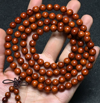 Natural Small-Leaf Red Sandalwood Beaded Bracelet for Men and Women, Rosewood Zitan Exquisite Minimalist Buddhist Prayer Beads 108 Beads