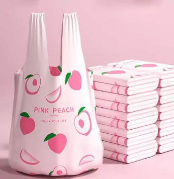 Plastic Vest Shopping Bags Thickened Fruit Print Peach & Mugwort Scent