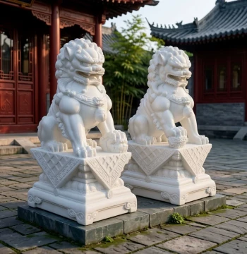 Pair of White Marble Stone Lions, Exquisitely Carved Small Lions, Small Size Forbidden City Style, Home Gate Guardian, Home Protection Ornament, Grave Decoration