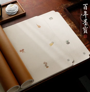 Calligraphy Felt Mat for Brush Writing and Chinese Painting, Double-Sided Leather-Backed Waterproof Wool Felt Desk Pad with Traditional Design for Students