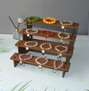 Vintage Solid Wood Tiered Display Rack for Bracelets, Figurines, Car Models, and Nail Polish