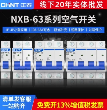 CHNT Air Circuit Breaker 1P 2P 3P 4P 10A, NXB-63 Short Circuit Protector, Household Electric Switch 63A