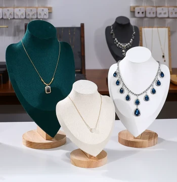 Wooden Velvet Necklace Display Stand, Mannequin Neck Form for Jewelry and Pendant Exhibition