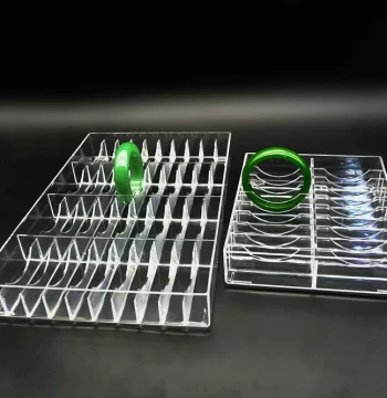 Premium Transparent Acrylic Silver Jewelry Bracelet Base, Jade Bangle Display Stand and Tray