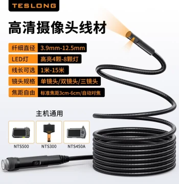 Teslong Borescope Camera with Hard Wire, Bendable Shape-Locking Snake Tube, HD Dual-Side 3-Lens Camera