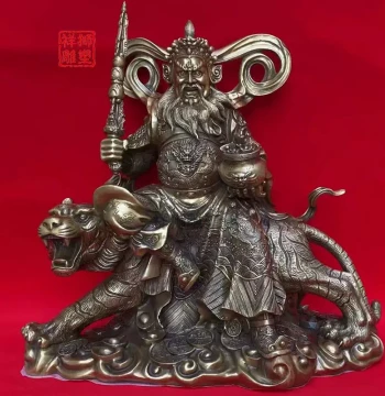 Brass Zhao Gongming Statue Martial God of Wealth Riding Tiger Marshal Zhao Bronze Figure Large Home Living Room Office Decoration