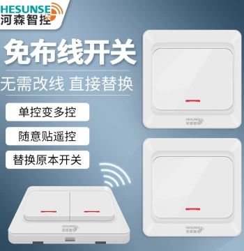 Wireless Remote Control Switch Panel, No Wiring Required, 220V Household Dual-Control Light Switch, Stick-On Anywhere, Remote Control for Bedroom