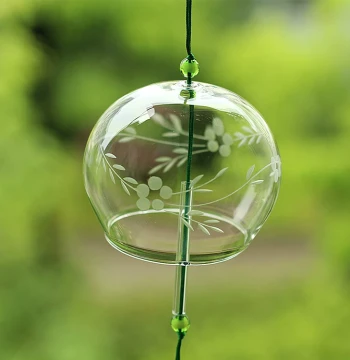 Yiduoyu Friend Gift Japanese Style Hanging Ornament Transparent Etched Glass Willow Flower Wind Chime Outdoor Wish Bell