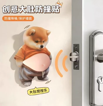 3D Shiba Inu Door Handle Anti-Collision Sticker, Door Stop Silent Buffer Pad, Creative Stress-Relief Big Belly Squeeze Toy, Anti-Collision