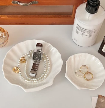 ins Ceramic Shell Jewelry Tray Ring Necklace Watch Storage Display Plate Decorative Photography Ornament Entryway
