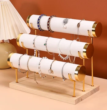 Minimalist Jewelry Bracelet Stand - Gold 3-Tier Watch and Bracelet Display Rack for Counter Accessories