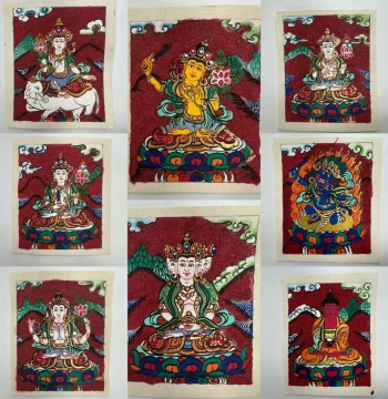 Hand-Painted Thangka Painting Core Mineral Sand Eight Great Guardian Deities Zodiac Benming Buddha Red Thangka Cinnabar Manjushri Samantabhadra Akashagarbha