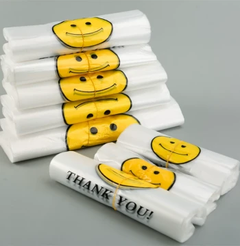 Transparent Plastic Vest Bags with Smile Face Design